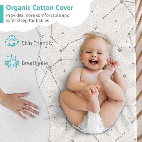YENING Organic Cotton Trifold Pack and Play Mattress Pad Foldable 38x26 Waterproof Baby Mattress for Pack N Play Matress Topper Breathable in Kuwait