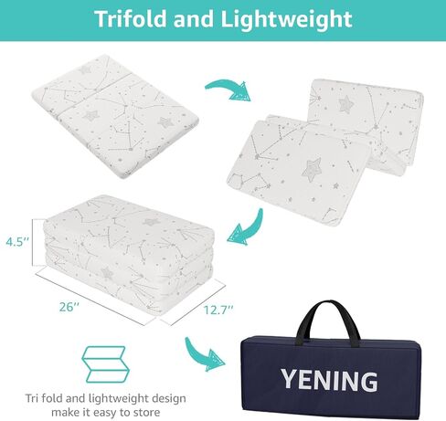 YENING Organic Cotton Trifold Pack and Play Mattress Pad Foldable 38x26 Waterproof Baby Mattress for Pack N Play Matress Topper Breathable in Kuwait