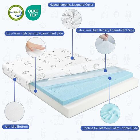 Pack and Play Mattress Pad, 38"x26" Firmness Memory Foam Thick Pack N Play Mattresses Topper, Portable Dual-Sided Mattress for Pack n Play with Breathable Animal Pattern Cover in Kuwait