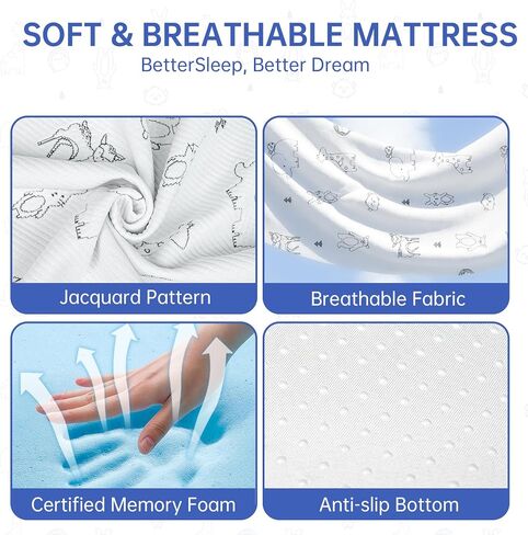 Pack and Play Mattress Pad, 38"x26" Firmness Memory Foam Thick Pack N Play Mattresses Topper, Portable Dual-Sided Mattress for Pack n Play with Breathable Animal Pattern Cover in Kuwait