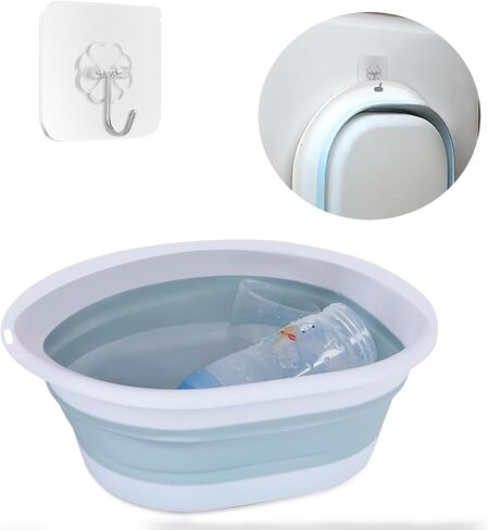 Baby Bottle Wash Basin, Bottle Washing Basin - Collapsible Wash Basin for Baby Bottles, Reusable Sink Basket for Baby Bottle Cleaning, Portable Bottle Tub for Home and Travel (with Hook) (Pink) in Kuwait