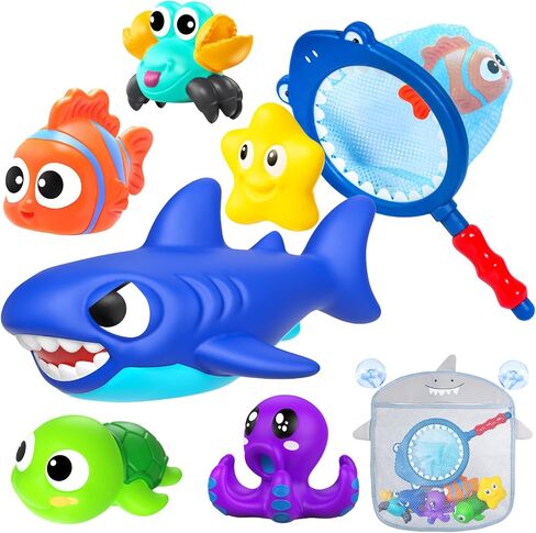 No Hole Mold Free Baby Bath Toys for Kids Ages 1-3,Water Toys for Babies and Toddlers,Ocean Animal Bath Toys for Bathtub,Shower,Beach, Pool,Water Table,Boys Girls Gifts with Storage Bag in Kuwait