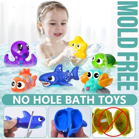 No Hole Mold Free Baby Bath Toys for Kids Ages 1-3,Water Toys for Babies and Toddlers,Ocean Animal Bath Toys for Bathtub,Shower,Beach, Pool,Water Table,Boys Girls Gifts with Storage Bag in Kuwait