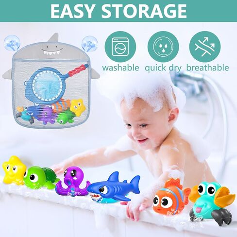 No Hole Mold Free Baby Bath Toys for Kids Ages 1-3,Water Toys for Babies and Toddlers,Ocean Animal Bath Toys for Bathtub,Shower,Beach, Pool,Water Table,Boys Girls Gifts with Storage Bag in Kuwait