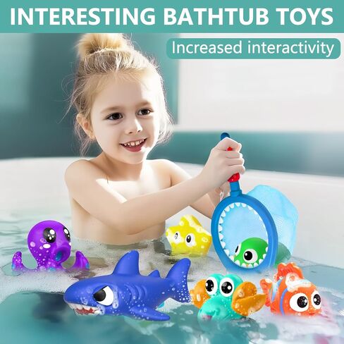 No Hole Mold Free Baby Bath Toys for Kids Ages 1-3,Water Toys for Babies and Toddlers,Ocean Animal Bath Toys for Bathtub,Shower,Beach, Pool,Water Table,Boys Girls Gifts with Storage Bag in Kuwait