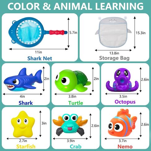 No Hole Mold Free Baby Bath Toys for Kids Ages 1-3,Water Toys for Babies and Toddlers,Ocean Animal Bath Toys for Bathtub,Shower,Beach, Pool,Water Table,Boys Girls Gifts with Storage Bag in Kuwait