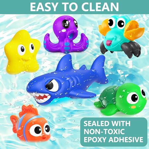 No Hole Mold Free Baby Bath Toys for Kids Ages 1-3,Water Toys for Babies and Toddlers,Ocean Animal Bath Toys for Bathtub,Shower,Beach, Pool,Water Table,Boys Girls Gifts with Storage Bag in Kuwait