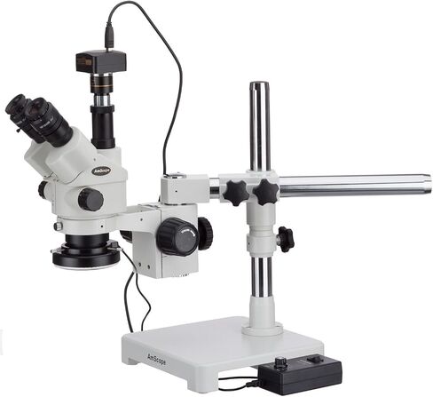 AmScope 3.5X-45X Simul-Focal Stereo Zoom Microscope on Single Arm Boom Stand with 144-LED Ring Light and 1.3MP Camera in Kuwait