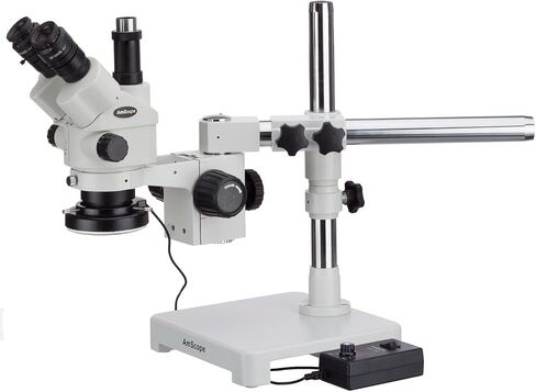 AmScope 3.5X-45X Simul-Focal Stereo Zoom Microscope on Single Arm Boom Stand with 144-LED Ring Light and 1.3MP Camera in Kuwait