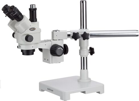 AmScope 3.5X-45X Simul-Focal Stereo Zoom Microscope on Single Arm Boom Stand with 144-LED Ring Light and 1.3MP Camera in Kuwait