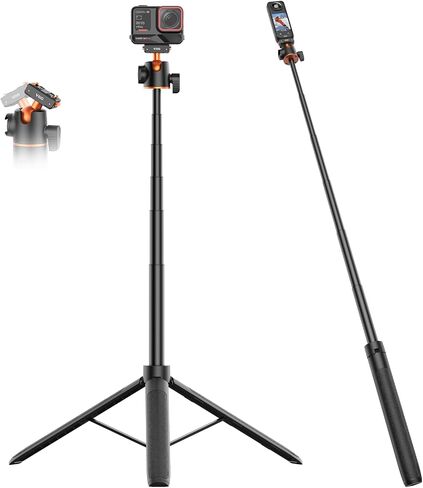 VRIG 2-in-1 Tripod for Insta 360 Ace Pro 2 with Quick Release Adapter Mount | 55" Selfie Stick Tripod Extension Rod (1/4" Screw + Magnetic Base) Compatible with Insta 360 X5, X4 Air, Ace Pro Accessories in Kuwait