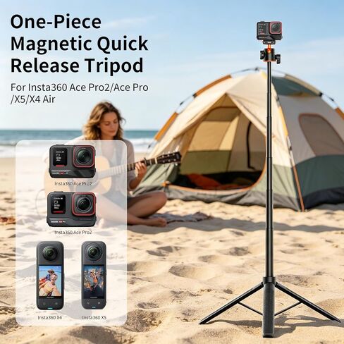 VRIG 2-in-1 Tripod for Insta 360 Ace Pro 2 with Quick Release Adapter Mount | 55" Selfie Stick Tripod Extension Rod (1/4" Screw + Magnetic Base) Compatible with Insta 360 X5, X4 Air, Ace Pro Accessories in Kuwait