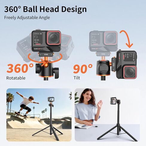 VRIG 2-in-1 Tripod for Insta 360 Ace Pro 2 with Quick Release Adapter Mount | 55" Selfie Stick Tripod Extension Rod (1/4" Screw + Magnetic Base) Compatible with Insta 360 X5, X4 Air, Ace Pro Accessories in Kuwait