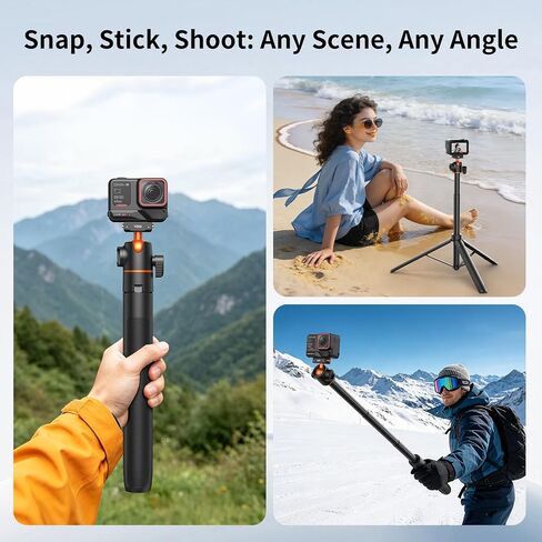 VRIG 2-in-1 Tripod for Insta 360 Ace Pro 2 with Quick Release Adapter Mount | 55" Selfie Stick Tripod Extension Rod (1/4" Screw + Magnetic Base) Compatible with Insta 360 X5, X4 Air, Ace Pro Accessories in Kuwait