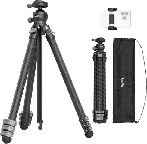 SmallRig Portable Travel Photo Tripod, Carbon Fiber Compact Tripod for Outdoor Photography, 5kg Load, Smooth Ball Head with 90° Vertical Shooting, 180° Reversible Center Column in Kuwait