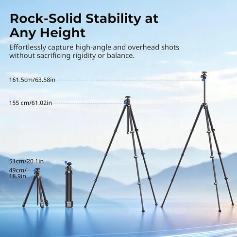 SmallRig Portable Travel Photo Tripod, Carbon Fiber Compact Tripod for Outdoor Photography, 5kg Load, Smooth Ball Head with 90° Vertical Shooting, 180° Reversible Center Column in Kuwait