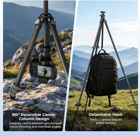 SmallRig Portable Travel Photo Tripod, Carbon Fiber Compact Tripod for Outdoor Photography, 5kg Load, Smooth Ball Head with 90° Vertical Shooting, 180° Reversible Center Column in Kuwait
