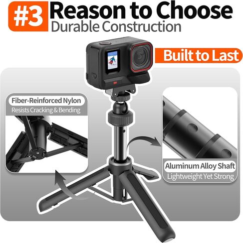 AGVEE Selfie Stick Tripod for Insta360 X5/Ace Pro/Pro 2 Camera | Magnetic Quick Release Mount Accessories, Reinforced Nylon-Fiberglass Legs, Desktop Portable Vlog Travel Extension Rod in Kuwait