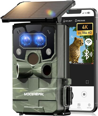 VOOPEAK WiFi Trail Camera 4K Game Camera Starlight Night Vision Dual Lens | Solar Powered No Subscription Trail Camera 0.1s Trigger, IP66 Waterproof, Motion Activated for Wildlife Monitoring & Security in Kuwait