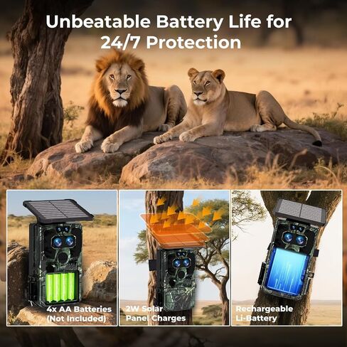 VOOPEAK WiFi Trail Camera 4K Game Camera Starlight Night Vision Dual Lens | Solar Powered No Subscription Trail Camera 0.1s Trigger, IP66 Waterproof, Motion Activated for Wildlife Monitoring & Security in Kuwait