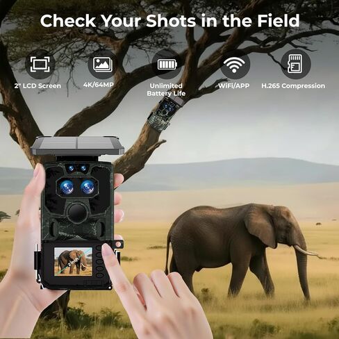 VOOPEAK WiFi Trail Camera 4K Game Camera Starlight Night Vision Dual Lens | Solar Powered No Subscription Trail Camera 0.1s Trigger, IP66 Waterproof, Motion Activated for Wildlife Monitoring & Security in Kuwait