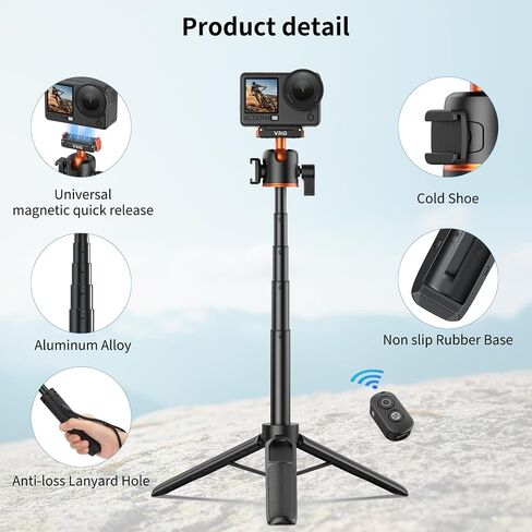 VRIG 21.4" Osmo Action Selfie Stick Tripod for DJI Action 6/5 Pro/4,Osmo 360,Portable Handle Grip w Bluetooth Remote & 360° Ball Head,Travel Vlogging Stand/Accessories for Video Recording in Kuwait