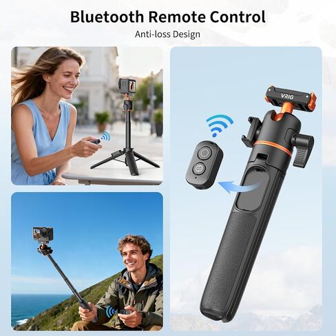 VRIG 21.4" Osmo Action Selfie Stick Tripod for DJI Action 6/5 Pro/4,Osmo 360,Portable Handle Grip w Bluetooth Remote & 360° Ball Head,Travel Vlogging Stand/Accessories for Video Recording in Kuwait