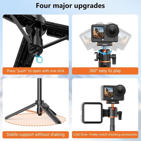 VRIG 21.4" Osmo Action Selfie Stick Tripod for DJI Action 6/5 Pro/4,Osmo 360,Portable Handle Grip w Bluetooth Remote & 360° Ball Head,Travel Vlogging Stand/Accessories for Video Recording in Kuwait