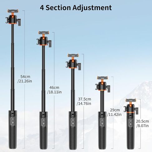 VRIG 21.4" Osmo Action Selfie Stick Tripod for DJI Action 6/5 Pro/4,Osmo 360,Portable Handle Grip w Bluetooth Remote & 360° Ball Head,Travel Vlogging Stand/Accessories for Video Recording in Kuwait