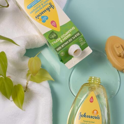 Johnson's Baby Head-To-Toe Body Wash and Shampoo Refill Duo, Tear-Free & Hypoallergenic Baby Body Wash & Shampoo for Newborn’s Sensitive Skin & Hair, Value Size Refill Bottles, 33.8 fl. oz in Kuwait
