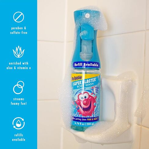 Mr. Bubble Super Blaster Body Wash, Blue Raspberry Blast Scent, Fun Body Wash Sprayer for Kids Shower and Bath, 6.76 fl oz in Kuwait