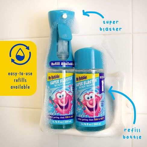 Mr. Bubble Super Blaster Body Wash, Blue Raspberry Blast Scent, Fun Body Wash Sprayer for Kids Shower and Bath, 6.76 fl oz in Kuwait