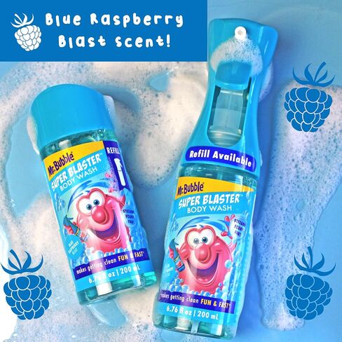 Mr. Bubble Super Blaster Body Wash, Blue Raspberry Blast Scent, Fun Body Wash Sprayer for Kids Shower and Bath, 6.76 fl oz in Kuwait