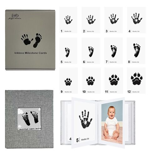 Baby Inkless Milestone Cards Hand Casting Kit Ink Print Hand and Footprint Kit Dog or Cat Pet Paw Print Kit Baby Newborn Footprint Kit Photo Album Keepsake Book Feet Stamp (Simple Gift Box + Album) in Kuwait