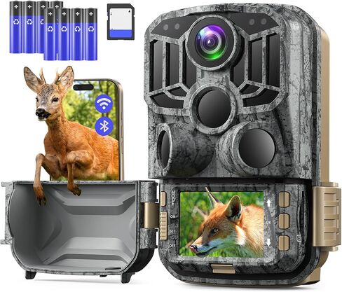 DEATTI 4K 48MP Trail Camera WiFi Bluetooth Connection,Game Camera with 0.1s Trigger Time,Night Vision Motion Activated Wildlife Camera with 8 Batteries,32 GB SD Card, IP66 Waterproof for Deer Outdoor in Kuwait