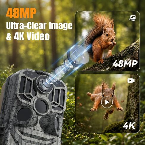 DEATTI 4K 48MP Trail Camera WiFi Bluetooth Connection,Game Camera with 0.1s Trigger Time,Night Vision Motion Activated Wildlife Camera with 8 Batteries,32 GB SD Card, IP66 Waterproof for Deer Outdoor in Kuwait