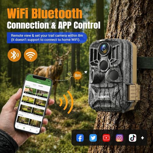 DEATTI 4K 48MP Trail Camera WiFi Bluetooth Connection,Game Camera with 0.1s Trigger Time,Night Vision Motion Activated Wildlife Camera with 8 Batteries,32 GB SD Card, IP66 Waterproof for Deer Outdoor in Kuwait