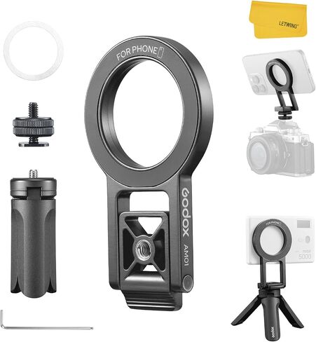 Godox AM01 Dual-Sided Magnetic Bracket, Stand Foldable Magnetic Bracket for The GODOX MA5R LED Light or Smarthone, Camera Flash Accessories Kit with Desktop Tripod and Cold Shoe Adapter in Kuwait