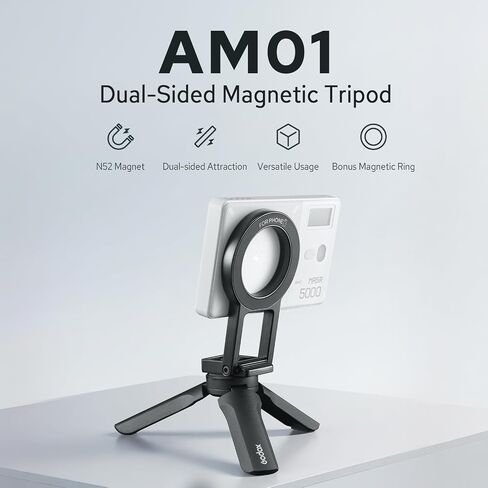 Godox AM01 Dual-Sided Magnetic Bracket, Stand Foldable Magnetic Bracket for The GODOX MA5R LED Light or Smarthone, Camera Flash Accessories Kit with Desktop Tripod and Cold Shoe Adapter in Kuwait
