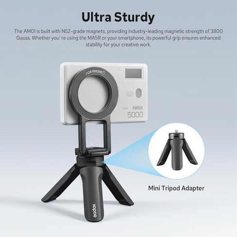 Godox AM01 Dual-Sided Magnetic Bracket, Stand Foldable Magnetic Bracket for The GODOX MA5R LED Light or Smarthone, Camera Flash Accessories Kit with Desktop Tripod and Cold Shoe Adapter in Kuwait