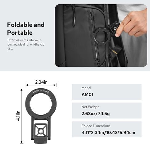 Godox AM01 Dual-Sided Magnetic Bracket, Stand Foldable Magnetic Bracket for The GODOX MA5R LED Light or Smarthone, Camera Flash Accessories Kit with Desktop Tripod and Cold Shoe Adapter in Kuwait