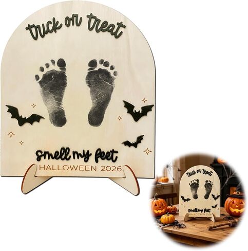 Baby's First Halloween Footprint Keepsake, Trick or Treat Souvenir | Halloween, Wooden, My First Halloween in Kuwait