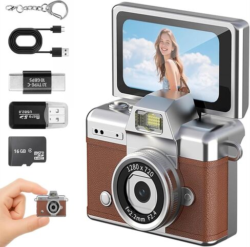 Keychain Camera with Flip Screen Series,1080P HD Multiple Shooting Recording Modes, Portable Digital Camera with 16GB SD Card for Travel, Party. Ideal Pendant Gift in Kuwait