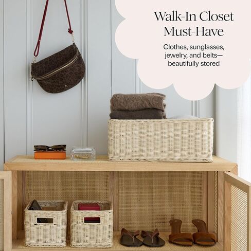 BEBE BASK Handwoven Rattan Wicker Basket Set of 3 (17 × 13 × 7 in) – Wicker Baskets For Organizing, Woven Basket, Wicker Storage Baskets For Shelves, Home, Nursery & Toy Storage in Kuwait