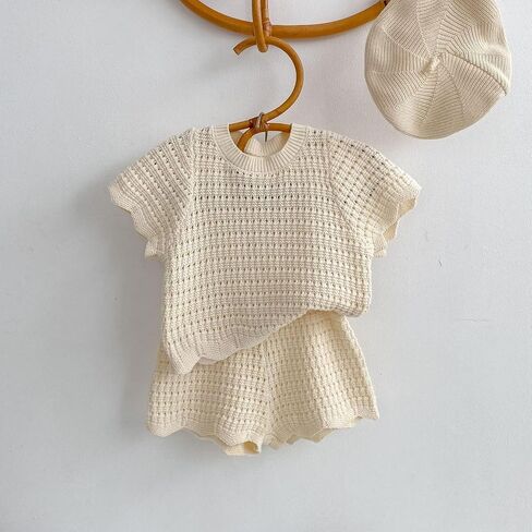 HOOLCHEAN Baby Little Girls Summer Knit 2 Piece Outfit, Toddler Short Sleeve Crochet Top and Shorts Set in Kuwait