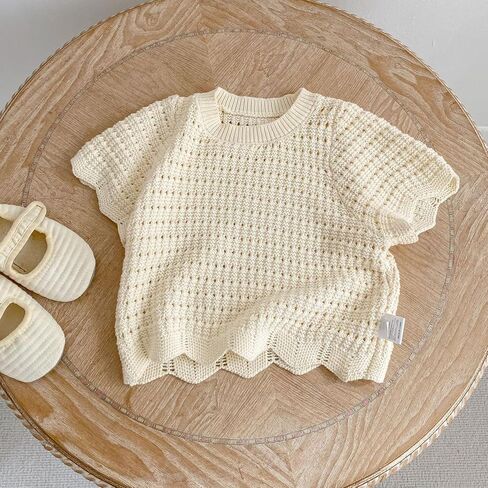 HOOLCHEAN Baby Little Girls Summer Knit 2 Piece Outfit, Toddler Short Sleeve Crochet Top and Shorts Set in Kuwait