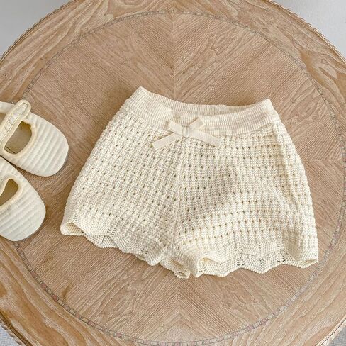 HOOLCHEAN Baby Little Girls Summer Knit 2 Piece Outfit, Toddler Short Sleeve Crochet Top and Shorts Set in Kuwait