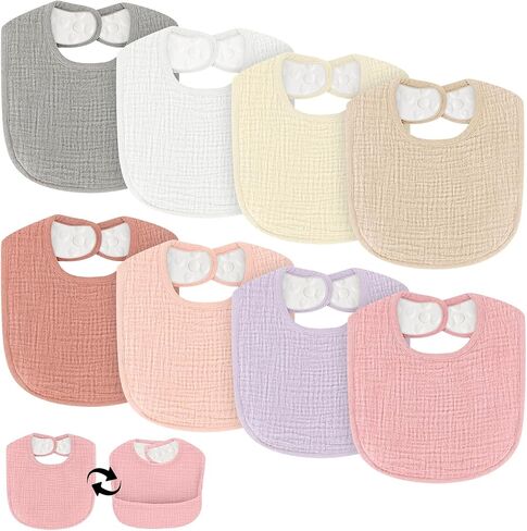 Bibs for Baby Boy & Girl, 8 Pack Muslin Bibs with Pocket, Soft Cotton, Extra Absorbent, Mess-proof, for Infant in Kuwait
