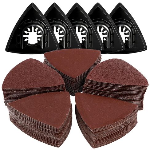 Hedume 130 Pcs Oscillating Tool Detail Sanding Pads Kit, 125 Pcs Sandpaper (60/80/120/180/240 Grit) and 5 Pcs Triangle Sanding Pads, Multitool Sandpaper for Wood/Plaster Other Surfaces Polish Sanding in Kuwait