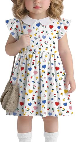 Toddler Girls Dress Cotton Doll Collar Ruffle Short Sleeves Dresses Buttons Kids Cute Summer School Dress 18M-5T in Kuwait